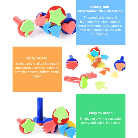 5Pcs Sponge Stamps Cute Shape Easy Using Plastic Handle Kids Craft Painting Stamp Brushes for Drawing