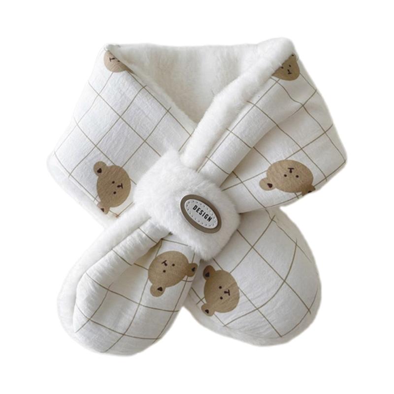 

Children s Scarf Autumn/Winter 2024 Cartoon Bear Neckerchief Stylish Thickened Baby Warm Neck Scarf Trendy Neckwear білий