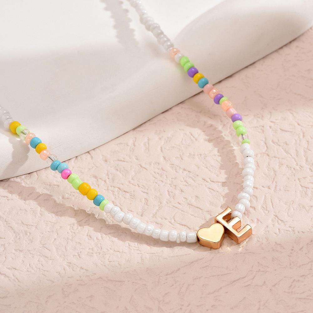 European and American Colored Rice Beads 26 Letter Beaded Necklace Creative Niche Neck Chain Collarbone Chain