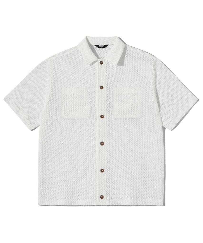 TRILLION Oversized Crochet Net Collar Short Sleeve Knit (White)