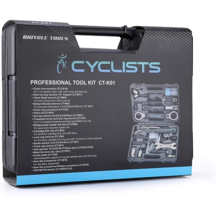 Jeu d'outils de vélo - Cyclists - 23 pièces - Acier au carbone - Mallette de transport - Mixte
