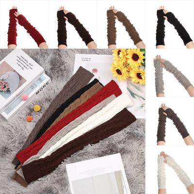 Fashion Fingerless Button Arm Warmers Long Gloves Knitted Gloves Wool Mittens