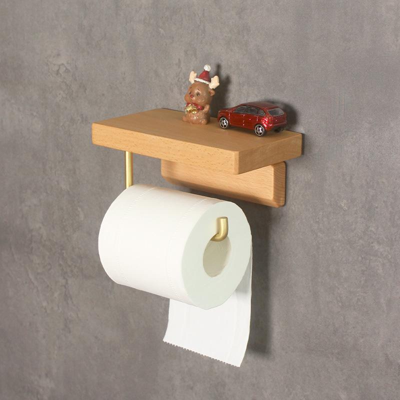 Bathroom Roll Rack Home Wall Mounted Storage Paper Towel Holder Black Walnut Toilet Roll Paper Holder No-Punch Home Decoration