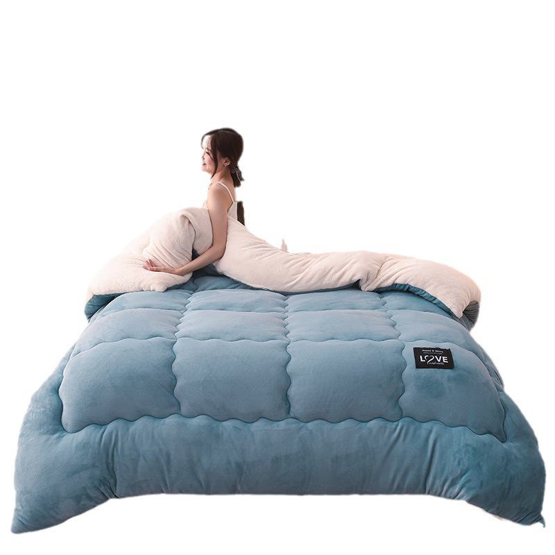 Ultraplüschige Winterdecke - Live-Übertragung des warmen Lammfell-Samt-Steppdeckenkerns für Frühling und Herbst