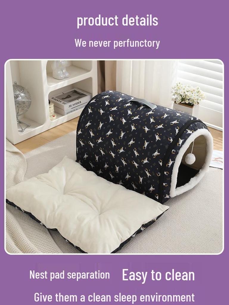 Four Seasons Washable Pet Bed: Winter Warmth for Cats & Dogs, Indoor/Outdoor Use, Cozy Villa Design, Dog House & Mattress
