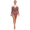 Stage Dance Bodysuit for Women - Latin Style with Tassels, Shiny Rhinestones & Sheer Mesh Long Sleeve Design