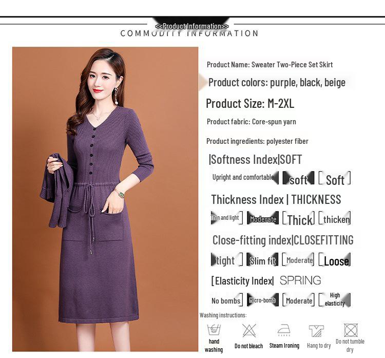 Women's High-End Wool Knitted Two-Piece Dress - 2025 Autumn Fashion