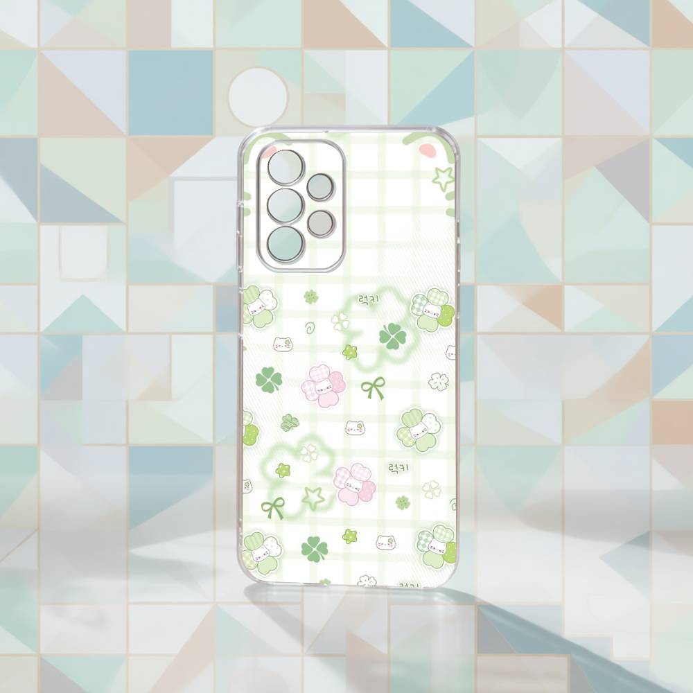 

Summer Green Lucky Four-Leaf Clover Phone Case Transparent Silicone Soft For Samsung S25,S24,S21,S22,S23,S30,Ultra,S20,Plus,Fe Samsung S24ULTRA
