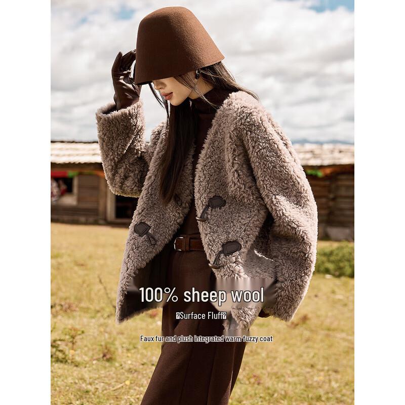 Women s Wool Particle Fleece V-neck Short Coat 2XL