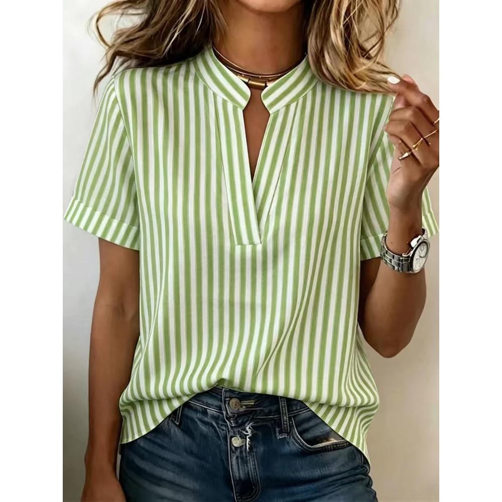 New summer collection: minimalist, elegant women’s striped short-sleeved fashion shirt S