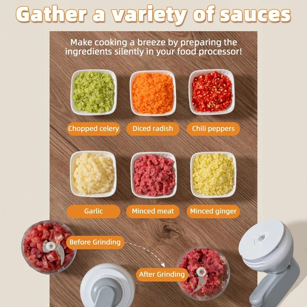 250 ml manuelle Küchenmaschine, Mini-Kabelloser Gemüseschneider mit Griff, multifunktionaler Knoblauchstampfer, Handkurbel-Knoblauchstampfer