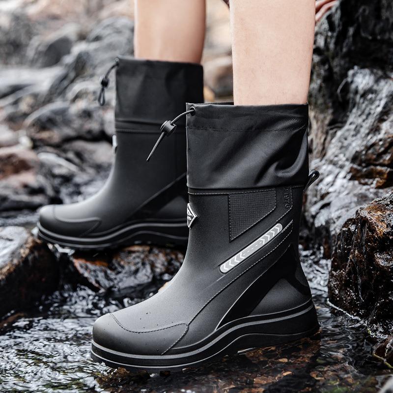 Winter velvet rain shoes men's medium tube thick-soled non-slip men's wear-resistant water shoes outdoor waterproof and warm rain boots