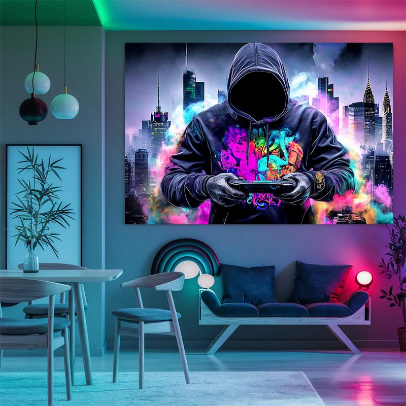 

VIKAMA Киберпанк Неоновый Город Гобелен Цветной Игровой Контроллер Ночная Сцена Декор Комнаты Киберспорта Домашний Декор 74x94cm(29x37in)