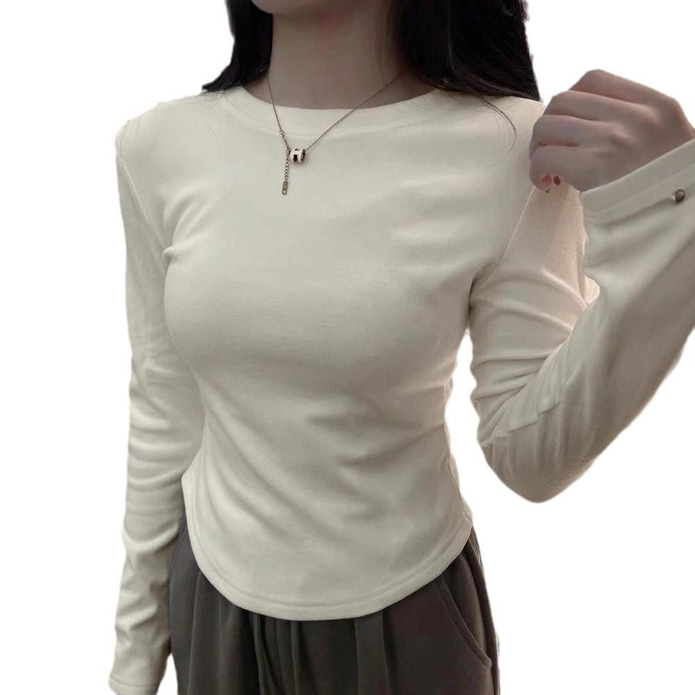 Bottom Shirt Women's Autumn and Winter New High-end Polished Round Neck Slim-fitting Long-sleeved T-shirt Top