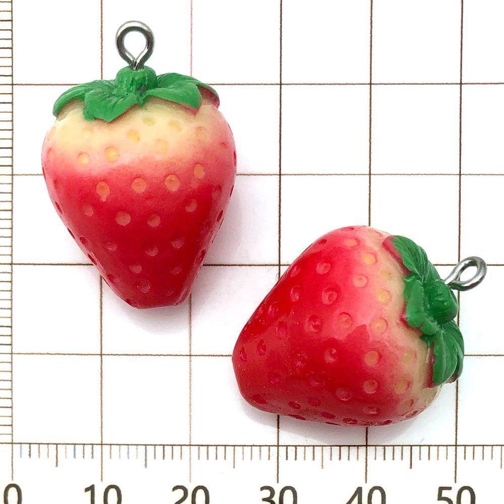 Set of 20 Red Resin 3D Fruit Charms: Strawberries and Apples for DIY Jewelry.