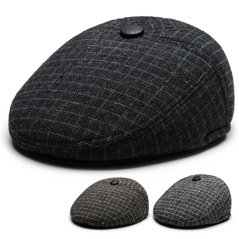 Winter Middle-Aged and Elderly Dad Grandpa Plaid Forward Hat Wool Cold-Proof Warm Ear Protection Cap