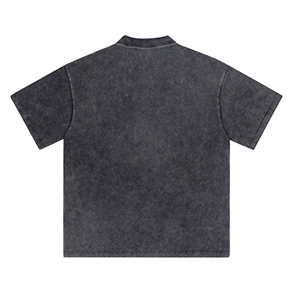 Men's Summer Solid Color Buttonless Lapel Loose Short Sleeve Top