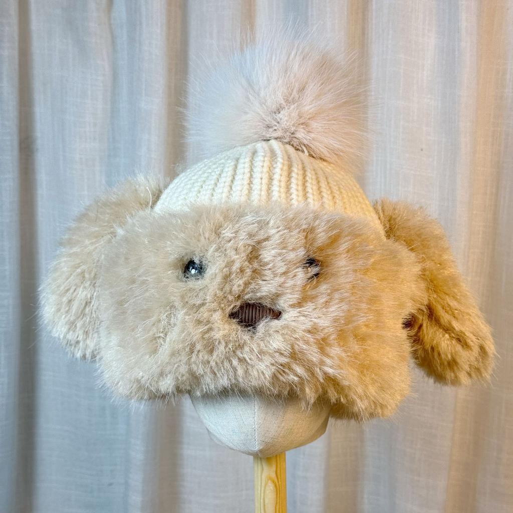 Cute Funny Puppy Plush Hat for Women in Winter Plus Velvet To Keep Warm and Sweet Knitted Ear Protection Hat Showing Face Small Woolen Hat