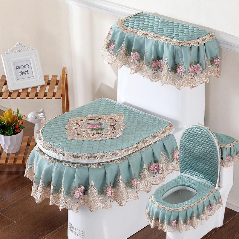 

3 шт./компл. съемный чехол для унитаза с кружевной вышивкой, ткань пылезащитная мягкая подушка для сиденья унитаза, украшение для дома, чехол для унитаза 3pcs