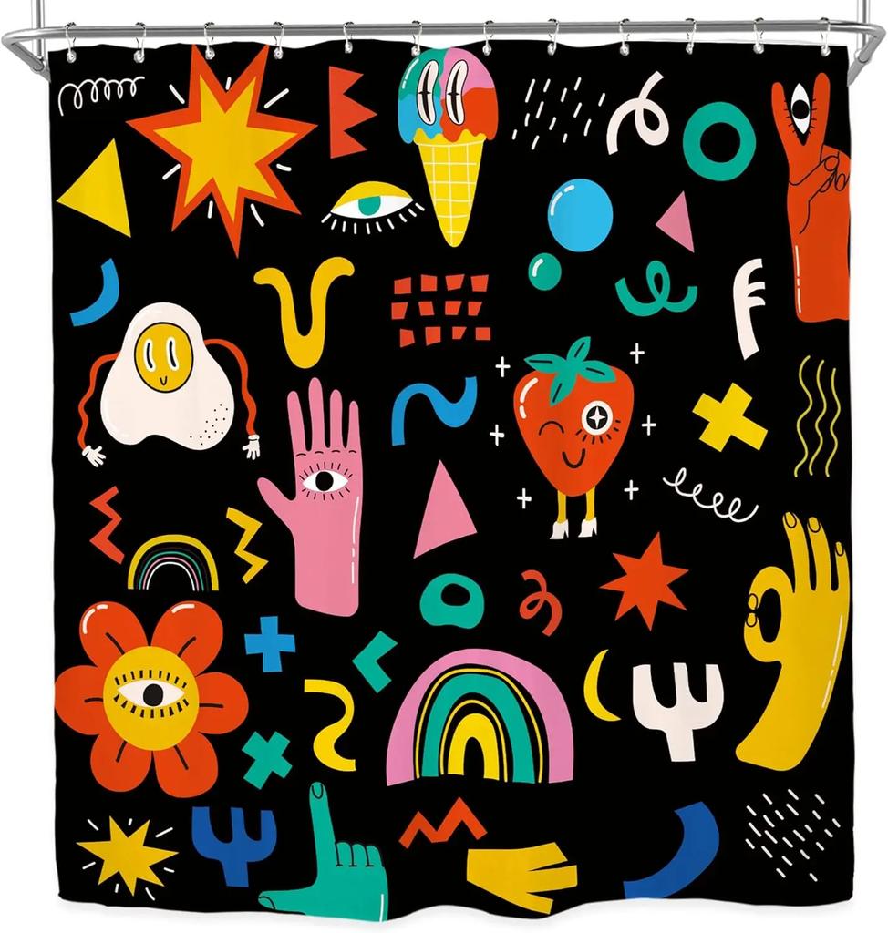 Vintage Shower Curtain Suit Color Abstract Swirl Fashion Polyester Waterproof Bathroom Shower Curtain with 12 Hooks 180X180CM