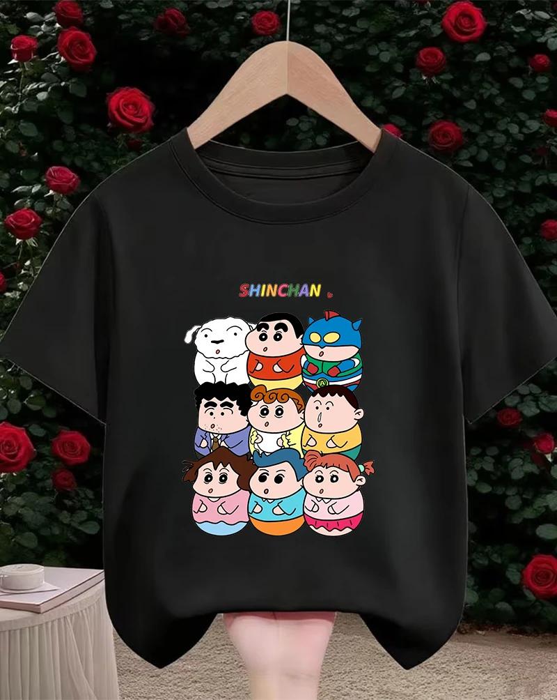 Summer Casual Crew Neck T Shirt Cute Kawaii Cartoon Street Fashion Tops For Kids Crayon Shin Chan Boys Girls 3 14 Years