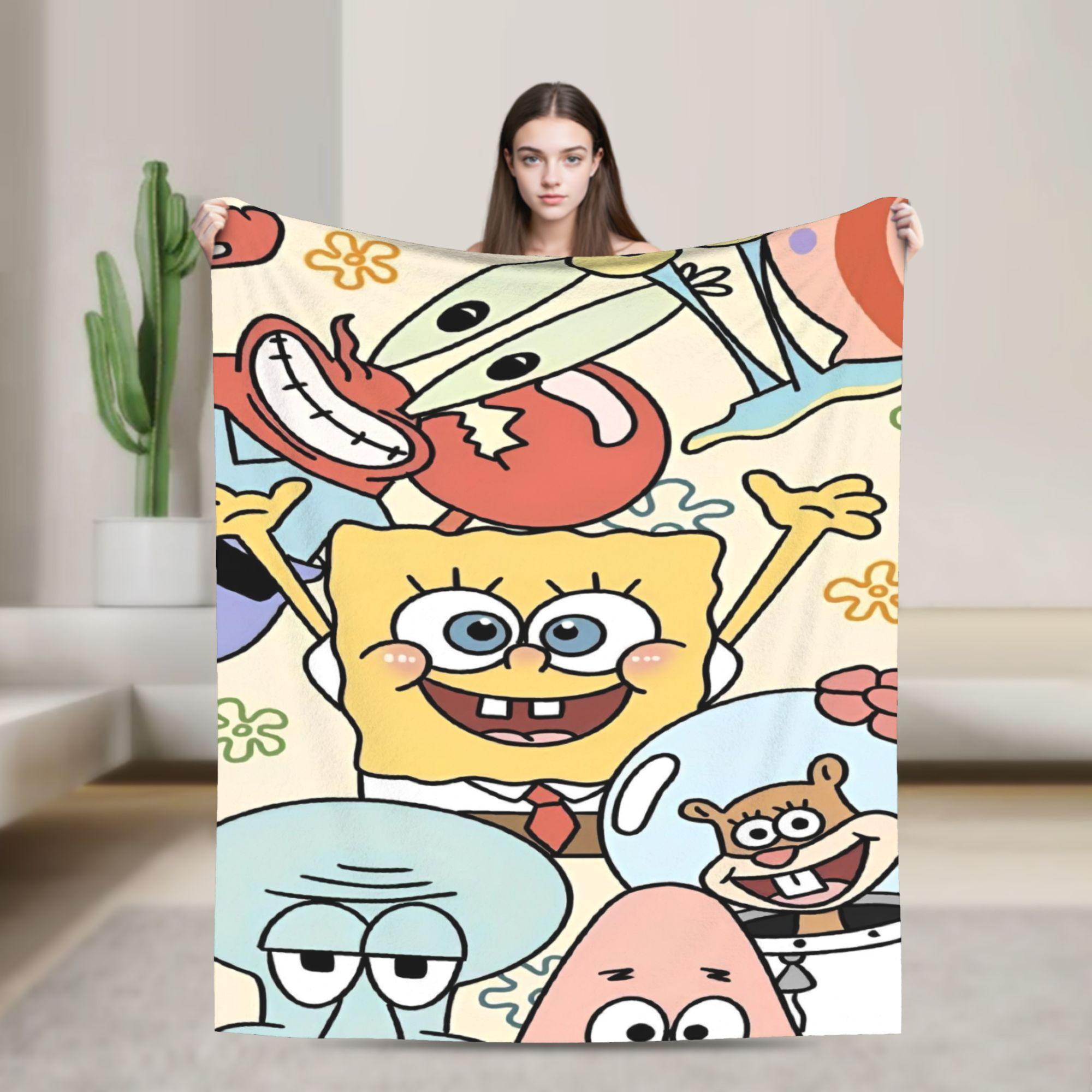 

Cartoon SpongeBob SquarePants Movie Poster Blankets Flannel Funny Breathable Throw Blankets for Home Restaurant Spring/Autumn 75x90cm