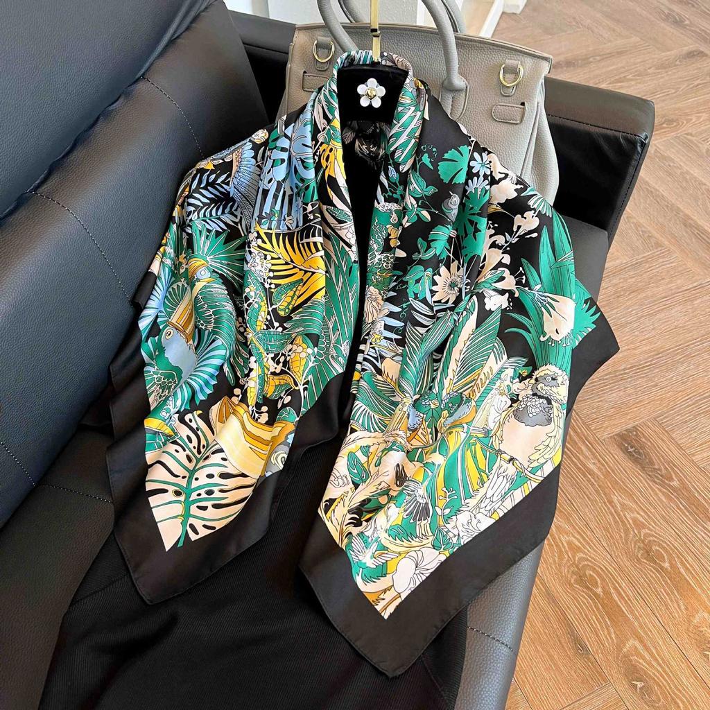 91Cm square scarf silk scarf women's new literary and fashion scarf accessories autumn and winter retro versatile shawl