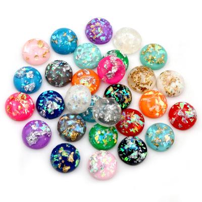 Neue Mode 40 Stück 12mm 8mm 10mm Mix Farben Eingearbeitete Metallfolie Flache Rückseite Harz Cabochons Cameo