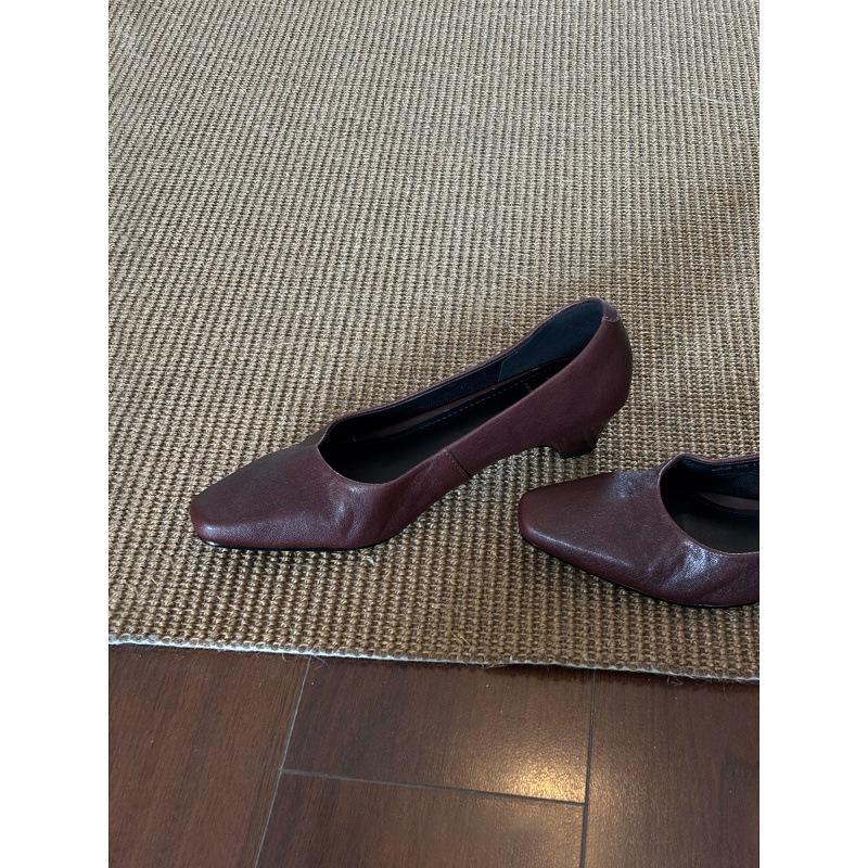 Sheepskin version~ French simple temperament light mouth thick heel single shoes one pedal commuter shoes square head retro high heels women