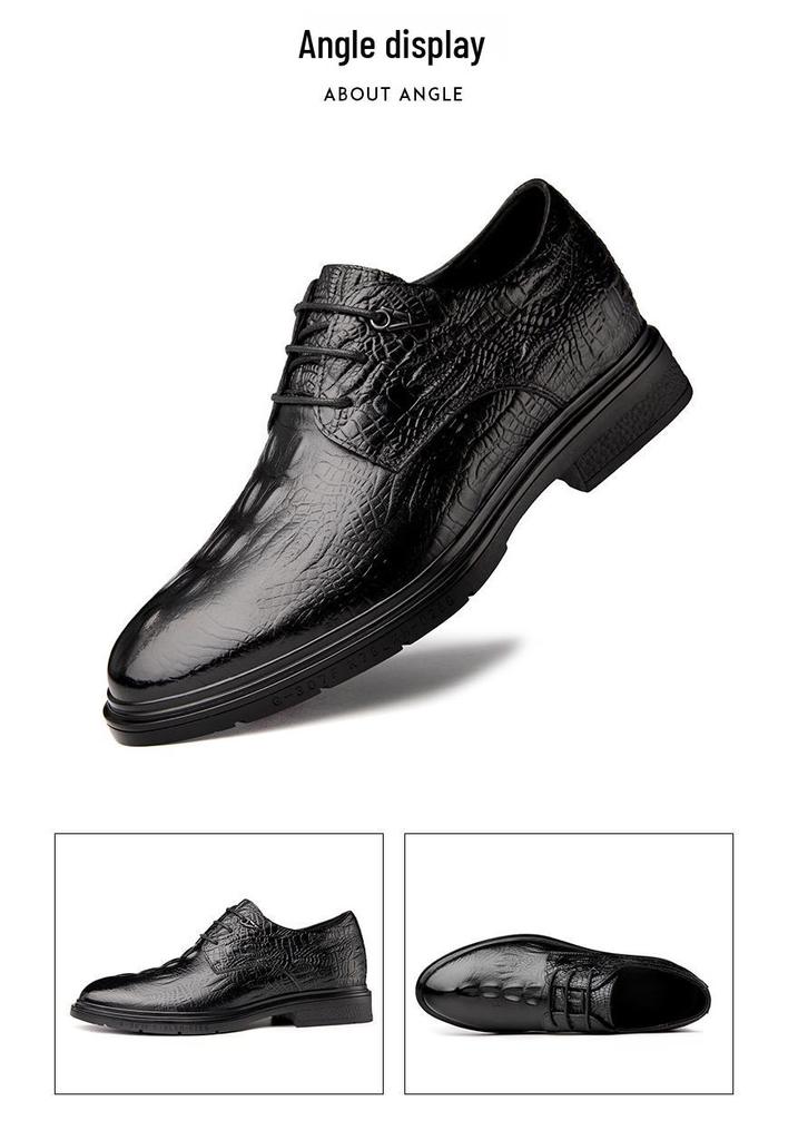 Men's Crocodile Pattern Leather Lace-up Shoes - Round Toe, Business Casual & Formal Style