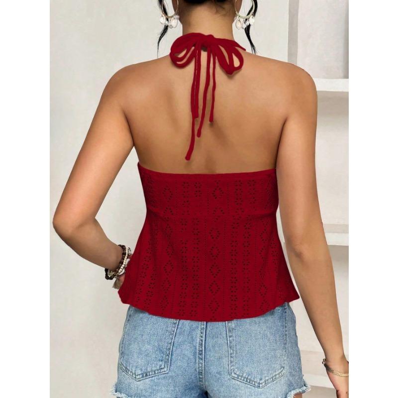 Womens V Neck Wrap Tank Top With Eyelet Embroidery Spaghetti Strap Casual Peplum Sleeveless Blouse