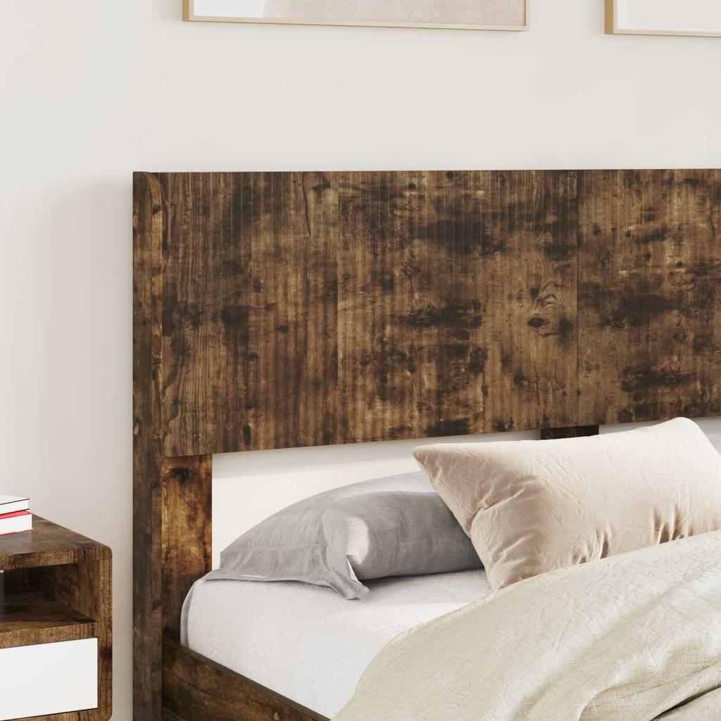 Bed Frame with Storage Space and Headboard Smoked Oak