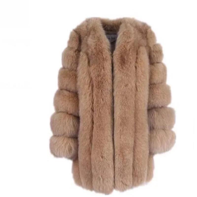 Women's Winter Faux Fur Hooded Coat Fashionable and Warm Faux Fur Vertical Hooded Hat Fluffy Fur