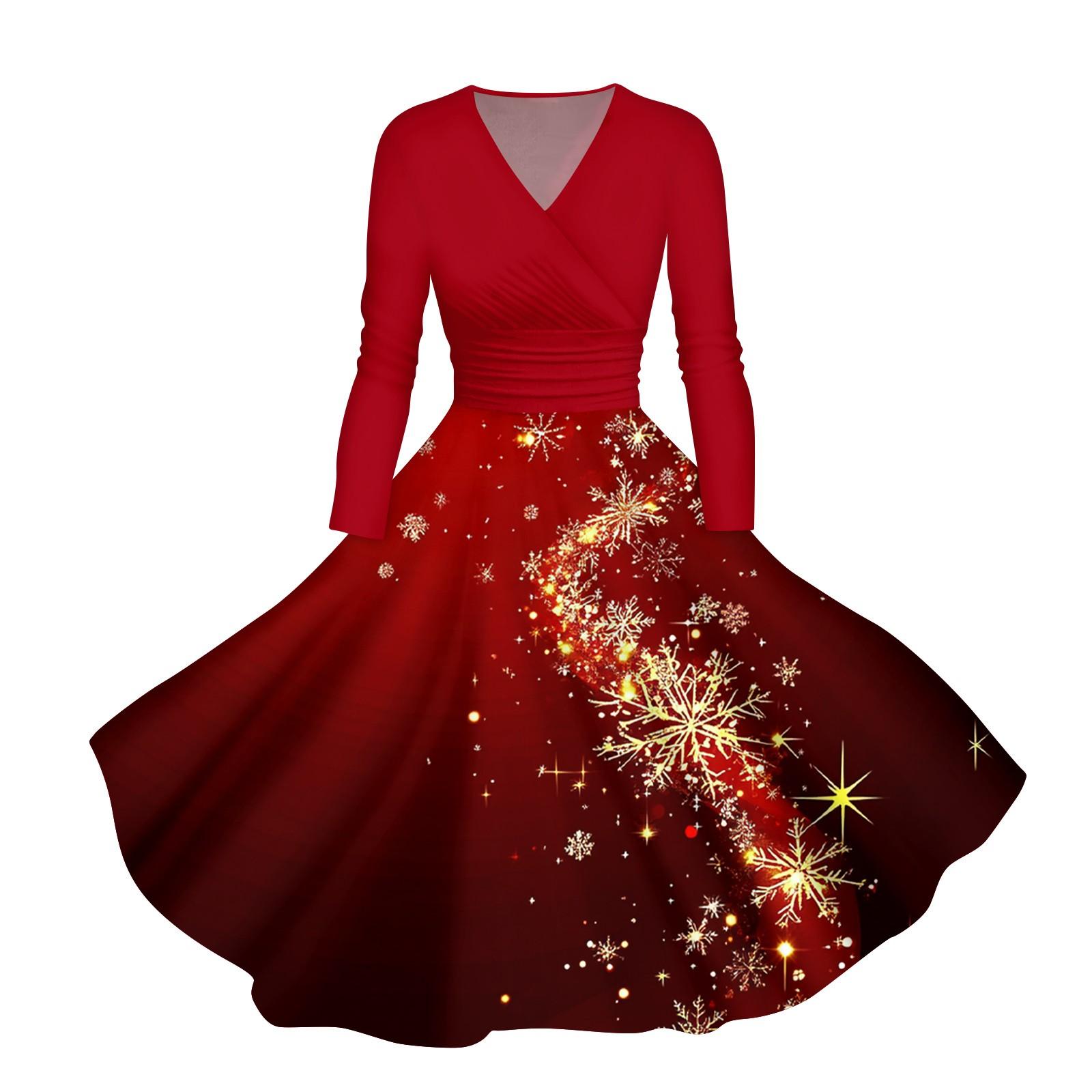 

Женское повседневное и модное печатное сексуальное платье с длинными рукавами и V-образным вырезом, сексуальное рождественское платье XXXXXL винный