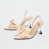 Women's three-dimensional flower decoration back strap electroplated heel pointed open-toed stiletto sandals women's shoes