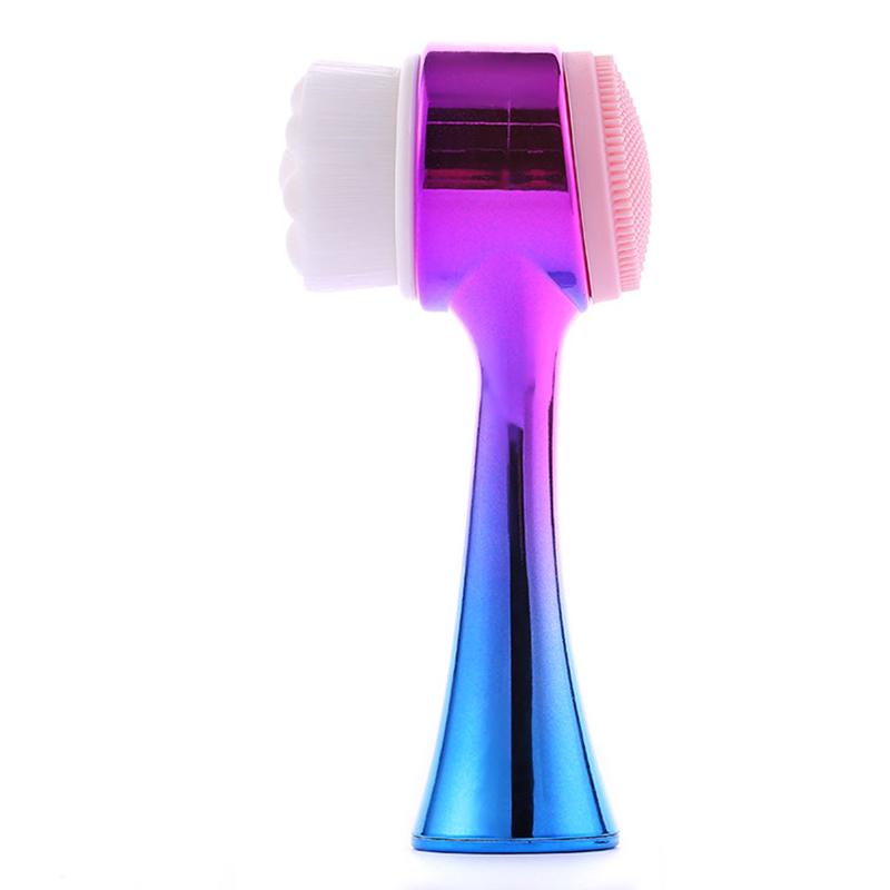 3D Double Silicone Facial Cleansing Brush Manual Massage Facial Brush Soft Bristles Exfoliator Double Sided Face Wash Brush синий