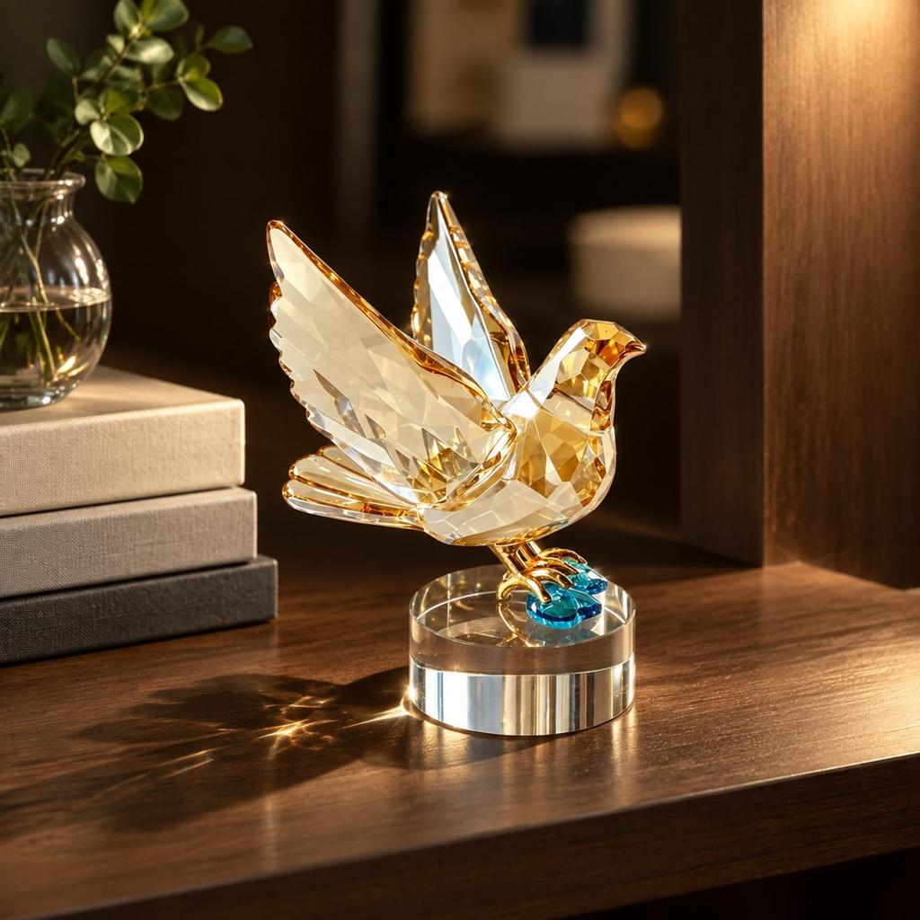 Faceted Crystal Bird Ornament Polished with Pedestal Decorative Desktop