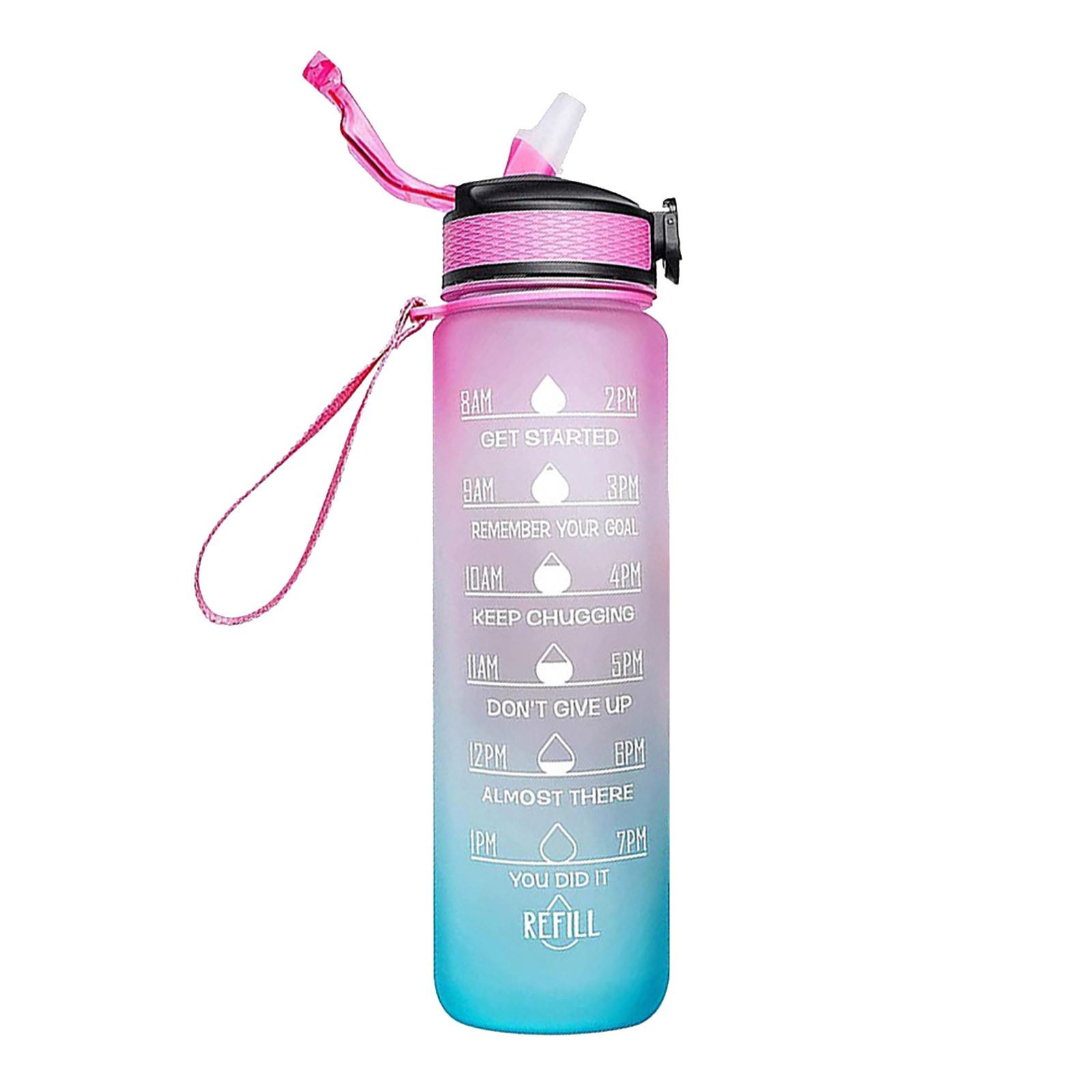 

32oz Motivational Fitness Sports Water Bottle With Time Marker & Straw, Large Wide Mouth Leakproof G