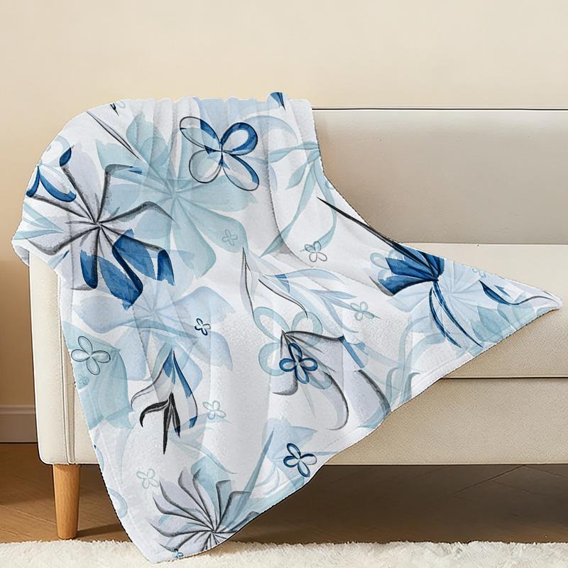 Thick Warm Flannel Throw Blanket, Soft Floral Pattern, Single Size for Home & Guest Room, Perfect for Halloween & Christmas Use