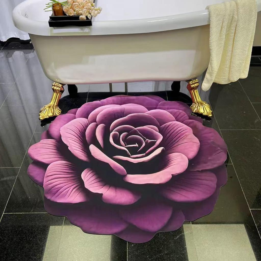 120*120cm 3D Floral Diatom Mud Carpet, Household Bathroom, Kitchen and Toilet Floor MATS, Water-absorbing and Anti-slip Foot MATS