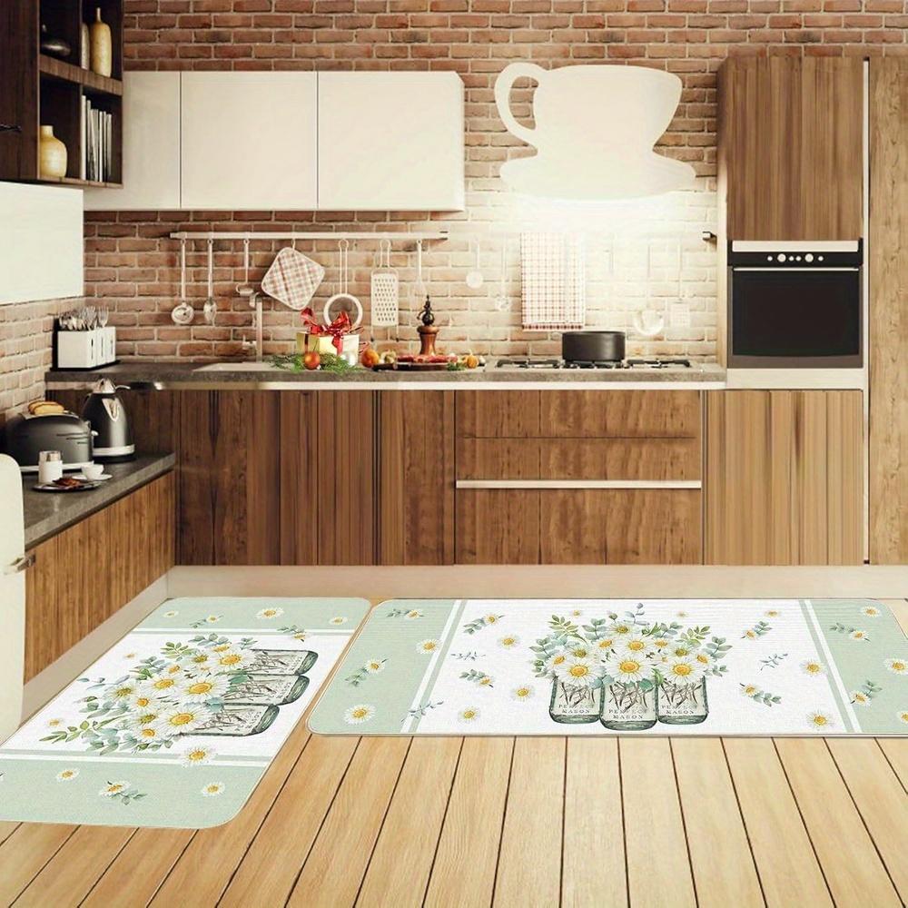 1Pcs Flower  Pattern Floor Mat Modern Kitchen polyester Rug Non-Slip Colorful Indoor Carpet, For Home Bathroom Bedroom Living Room Decor