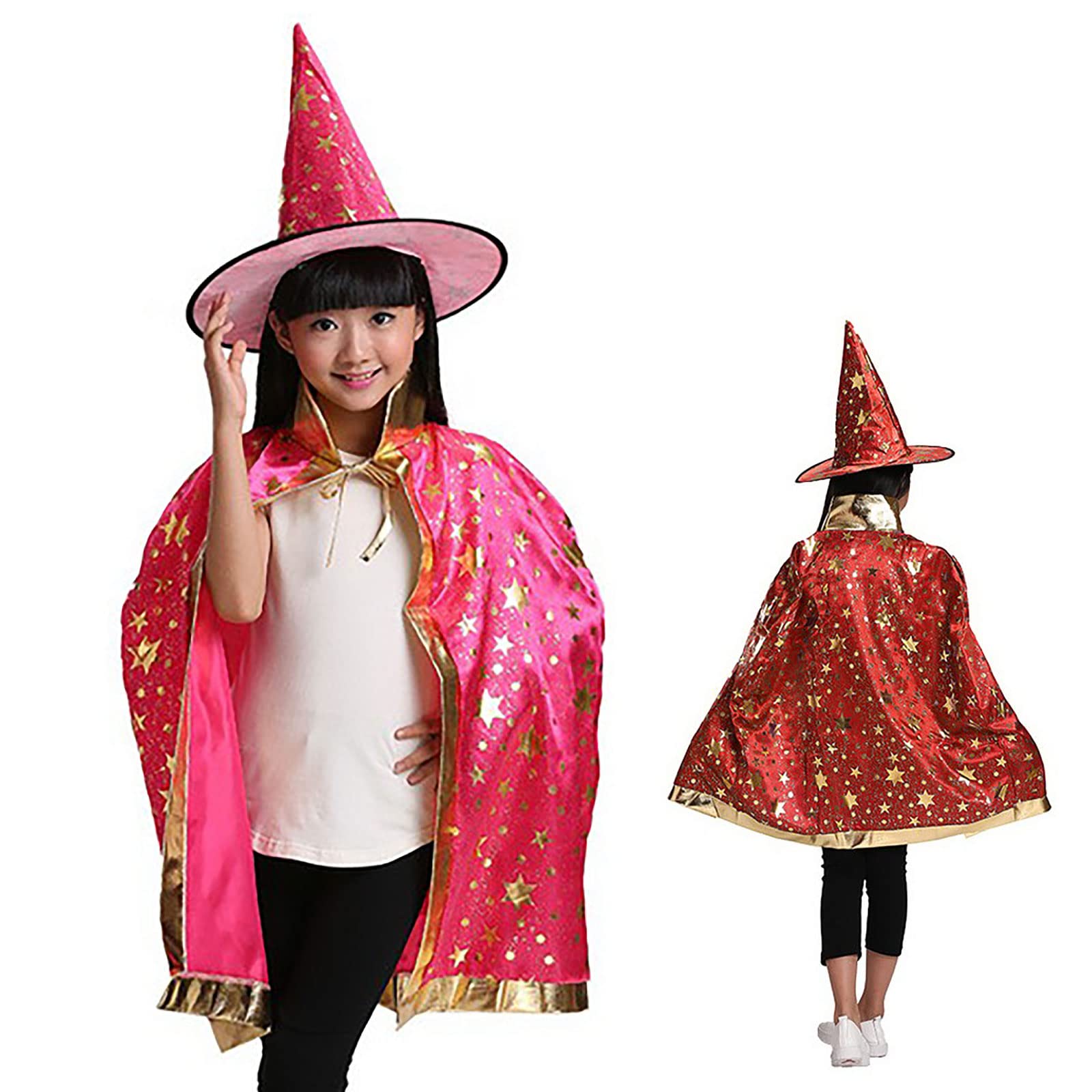 MORYTRADE Kids  Red Cape and Hat Set for Witch, Wizard, and Dracula Halloween Costumes