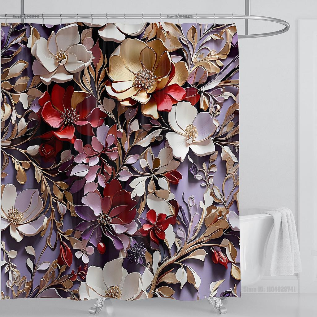3D Flower Shower Curtain Set Colorful Printing Design Fabric Bathroom Decoration Waterproof Washable Shower Curtain With Hooks