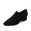 Black single shoes women's spring new first layer sheepskin low top pointed head square heel middle heel work shoes professional women's shoes