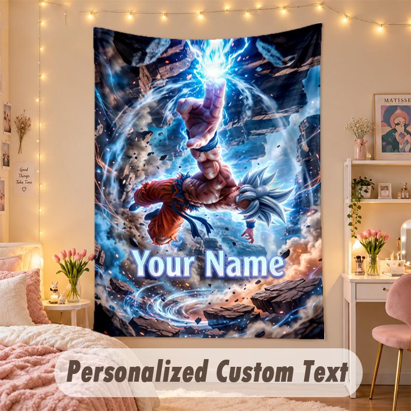 Custom Personalized Tapestry,Dragon Ball Print Custom Name Text Wall Art Hanging for Bedroom