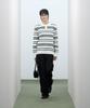 IRONYPORNO WHITELINE 86-Iroj358 Collared Neck Small Striped Long Sleeve Knit White
