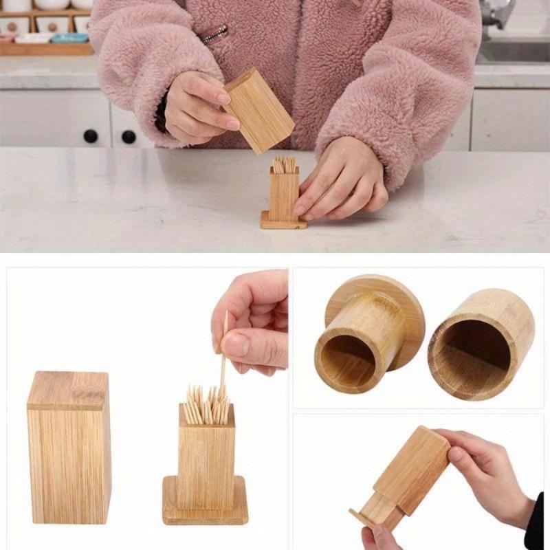 1PC Bamboo Toothpick Box with Lid Portable Household Hotel Restaurant Kitchen Tooth Pick Holders Storage Boxes Decoration Tools