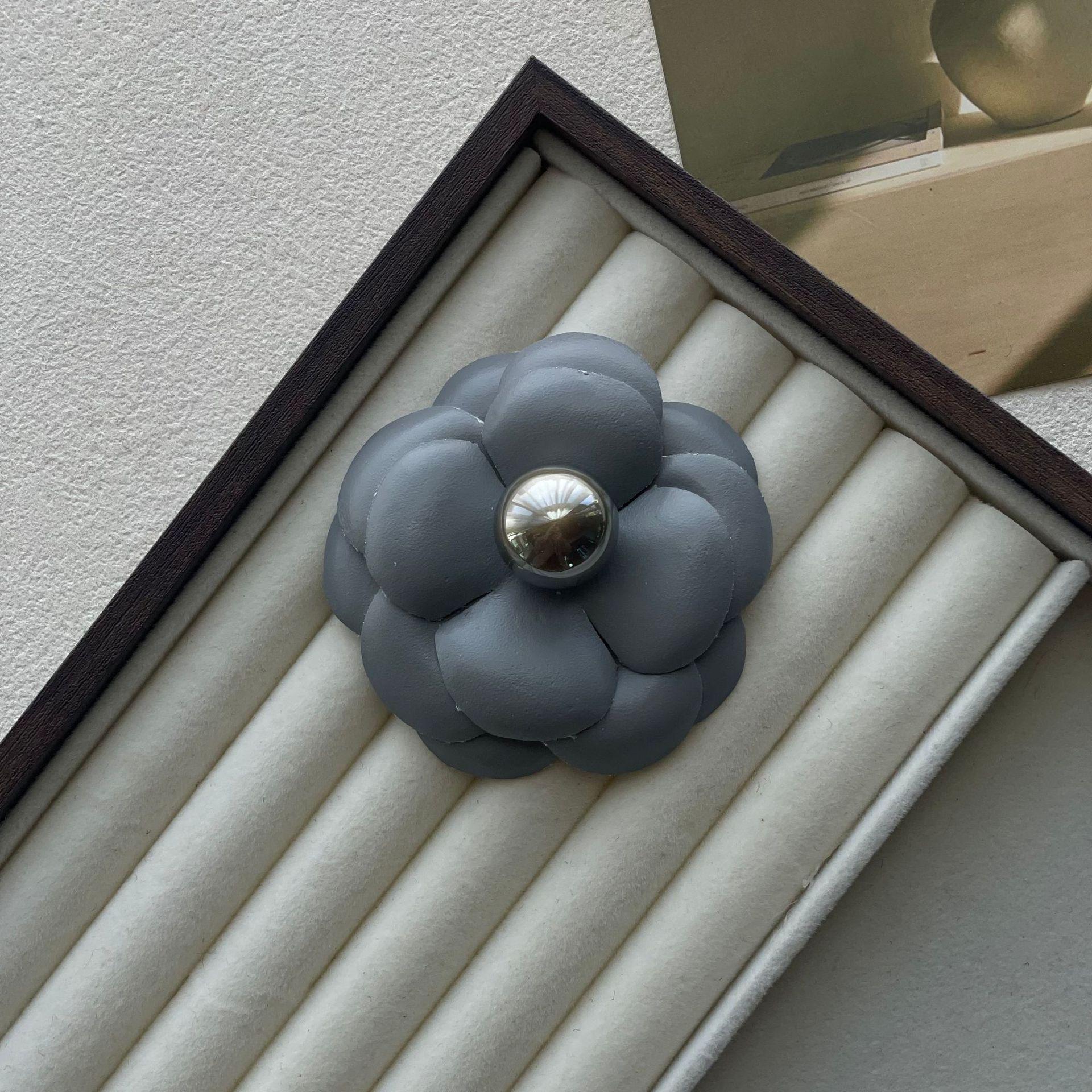 Elegant PU Leather Camellia Brooch: Versatile High-End Pin Jewelry Accessory