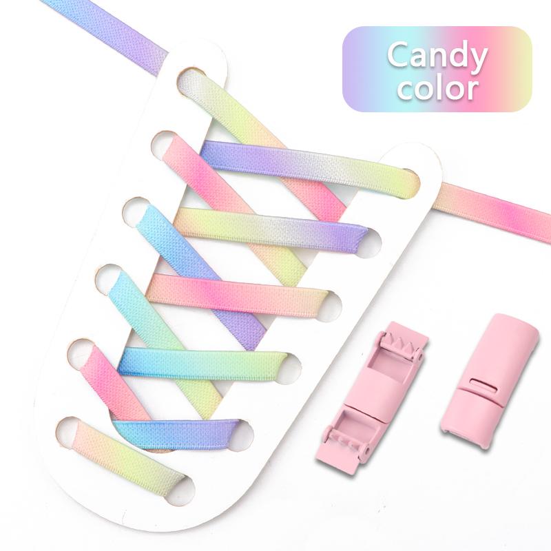 1 Pair Magnetic Lock Shoelaces for Sneaker Rainbow Gradient Flat Elastic Shoelace Adults Kids No Tie Shoe Laces Shoe Accessories