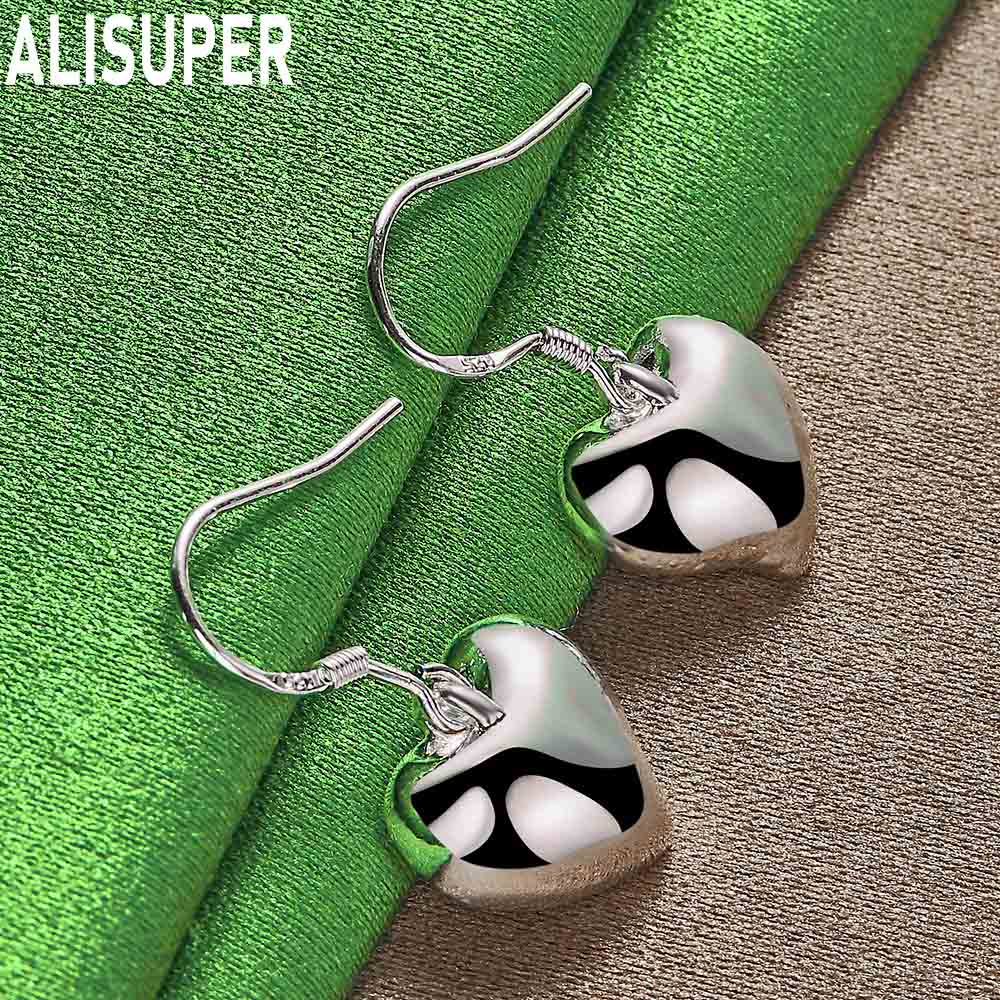 925 Sterling Silver Simple Polished Heart Pendant Earrings - Fashion Gift Jewelry